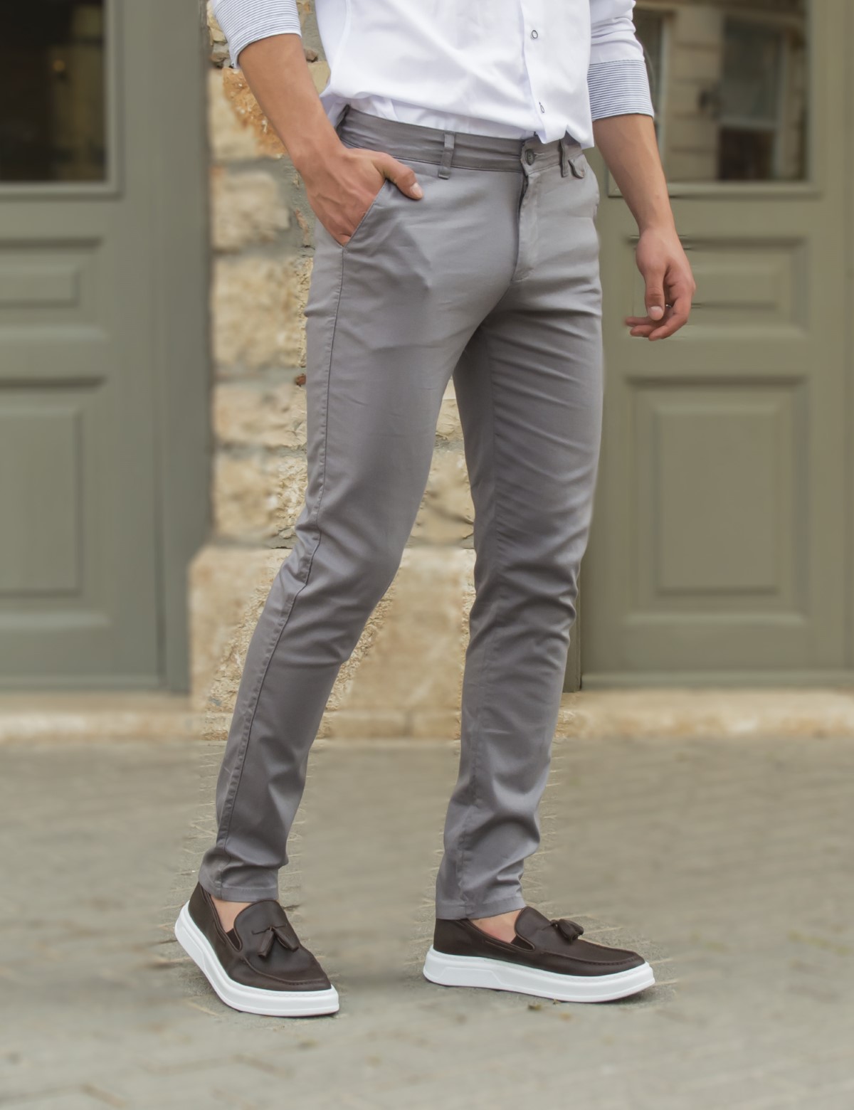 Ανδρικό γκρι υφασμάτινο Chinos παντελόνι Ben Tailor 0285G φωτογραφία